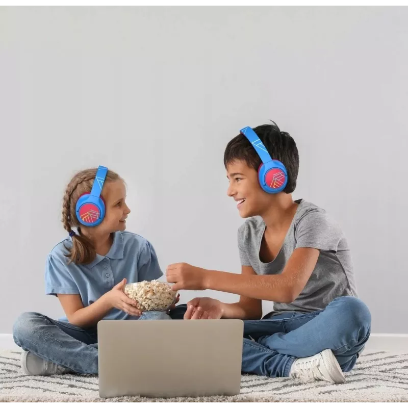 PowerLocus Bobo Kids auscultadores sem fios, LED, AUX, azul/vermelho