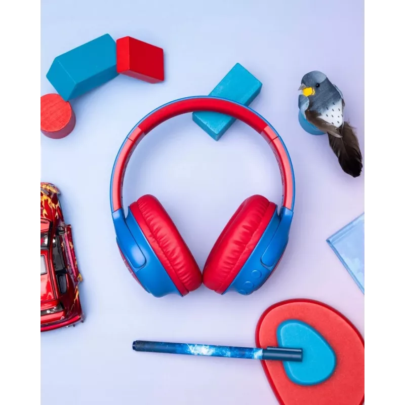 PowerLocus Bobo Kids auscultadores sem fios, LED, AUX, azul/vermelho