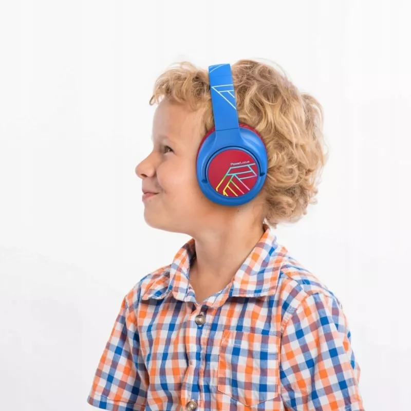 PowerLocus Bobo Kids auscultadores sem fios, LED, AUX, azul/vermelho
