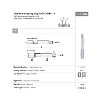 Macho de roscar M24 NGMM/1 DIN-352D (6H) HSS métrico grosso, M24 x 3 mm, 4 cortes, à direita, bruto