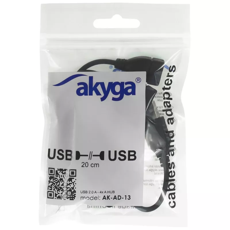Hub USB 2.0 de 4 portas AKYGA AK-AD-13, preto