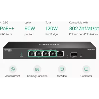 Switch TP-Link Omada Easy Managed 5 portas 2.5G PoE++ com uplink 10G SFP+ (ES206XPP-M2)