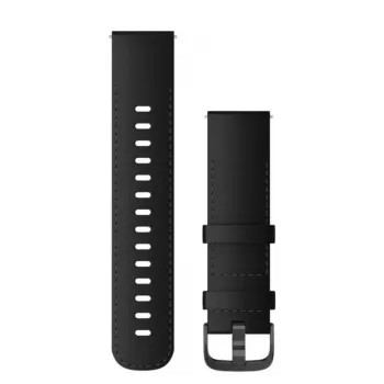Pulseiras Garmin Quick Release (22 mm) couro preto com ferragens em ardósia escovada