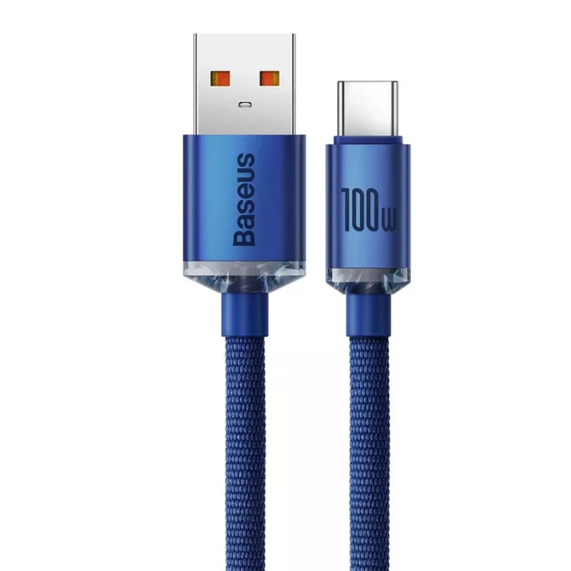 Cabo Baseus USB-A para USB-C Crystal Shine 100W 1,2m azul