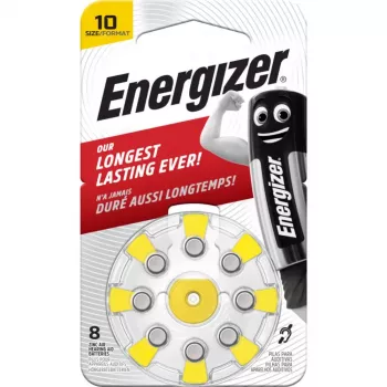 Pilhas auditivas de zinco-ar Energizer 10 (PR70), 1,45 V, pack de 8