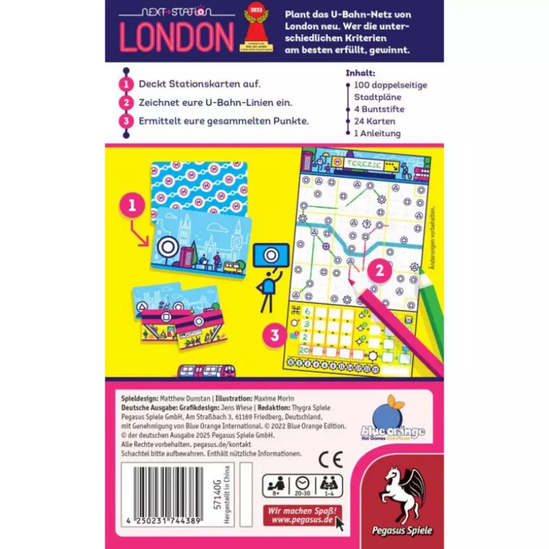 PEGASUS Next Station London – jogo de tabuleiro Flip-and-Write, 1–4 jogadores, a partir dos 8 anos