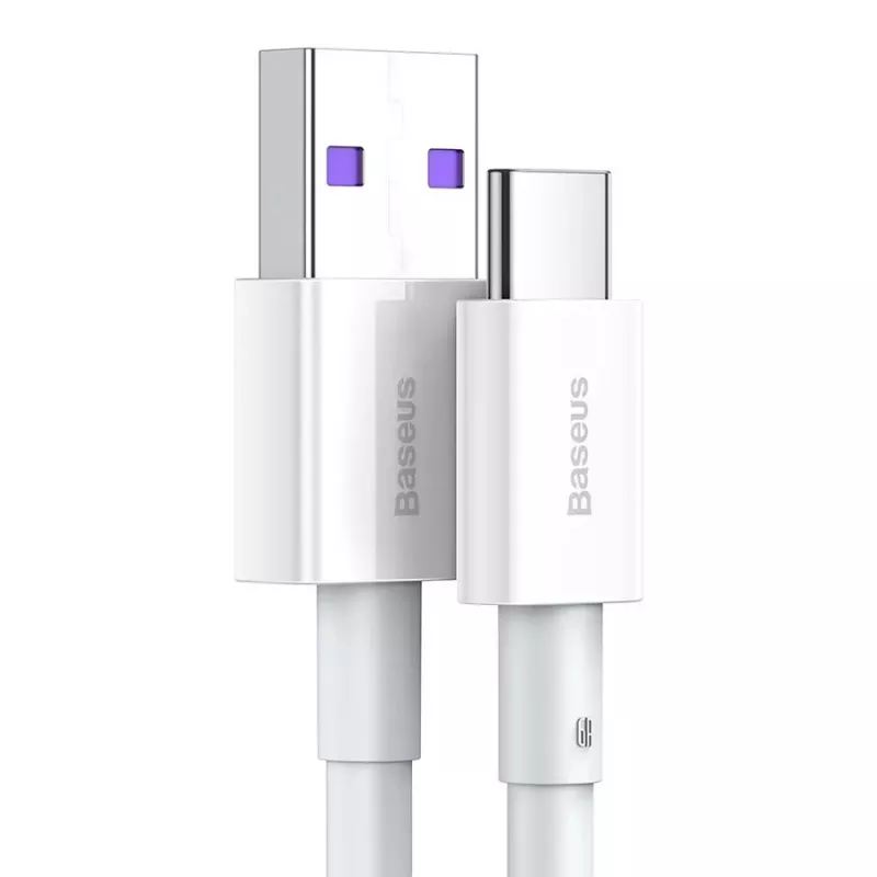 Cabo Baseus Superior Series USB-A para USB-C, carregamento rápido 66W, 2m, branco