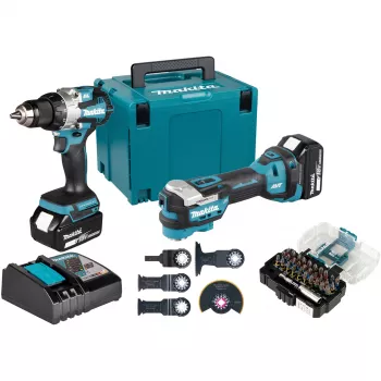 Makita DLX2592JX1 18V LXT Kit combinado sem escovas de 2 peças com martelo perfurador, chave de impacto, 2x baterias de 5,0Ah, carregador rápido e mala Makpac