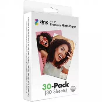 Papel fotográfico premium ZINK 2x3 30 folhas - Brilhante com verso adesivo para impressoras Zero-Ink