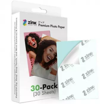 Papel fotográfico premium ZINK 2x3 30 folhas - Brilhante com verso adesivo para impressoras Zero-Ink