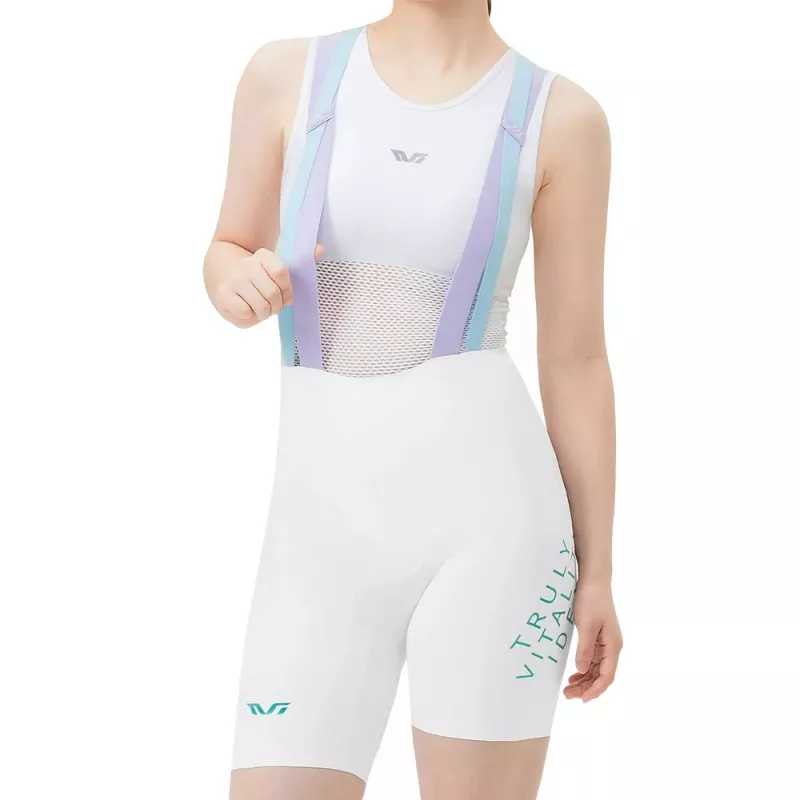 Calções de ciclismo com alças para mulher ROCKBROS YDDK017-1 TVI com almofada de gel 3D, Branco, Tamanho L