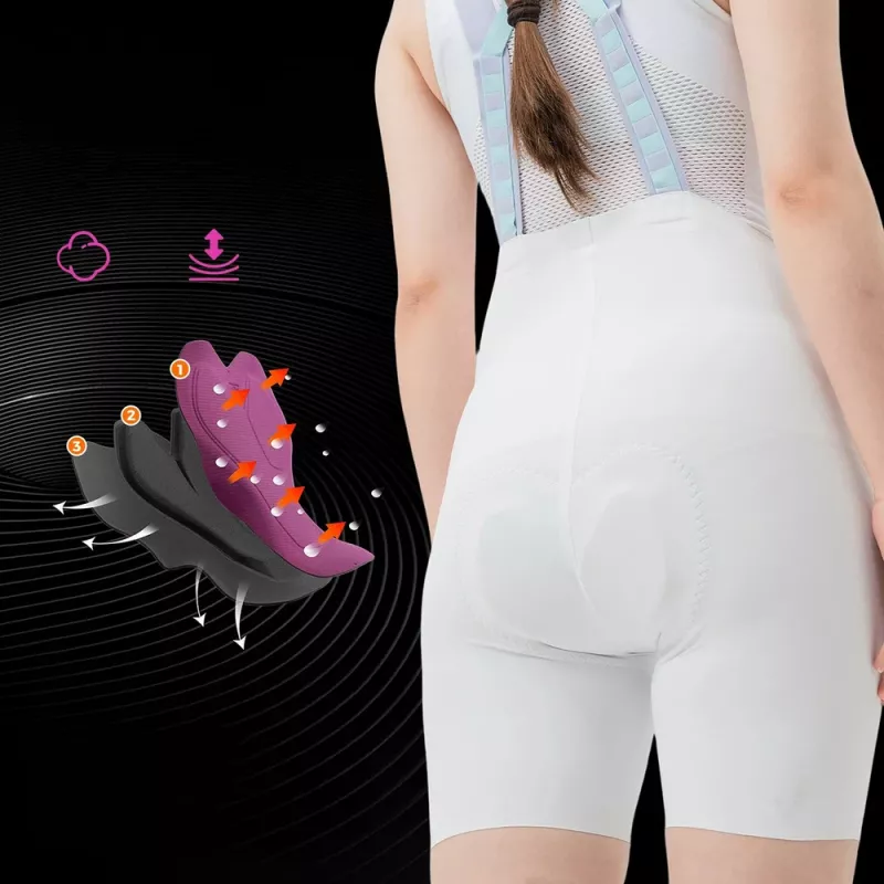 Calções de ciclismo com alças para mulher ROCKBROS YDDK017-1 TVI com almofada de gel 3D, Branco, Tamanho L