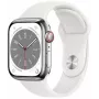 Apple Watch Series 8 GPS + Cellular 41mm caixa em aço inoxidável com bracelete Sport Band, prata/branco (MNJ53EL/A)