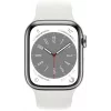Apple Watch Series 8 GPS + Cellular 41mm caixa em aço inoxidável com bracelete Sport Band, prata/branco (MNJ53EL/A)
