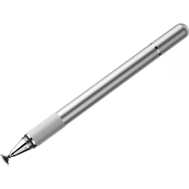 Stylus Baseus Golden Cudgel para ecrãs táteis capacitivos, ponta dupla com disco transparente e fibra condutora, Prateado