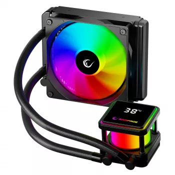 Rampage INFINITE V120 ARGB Refrigeração líquida para CPU de 120 mm com indicador de temperatura, Preto