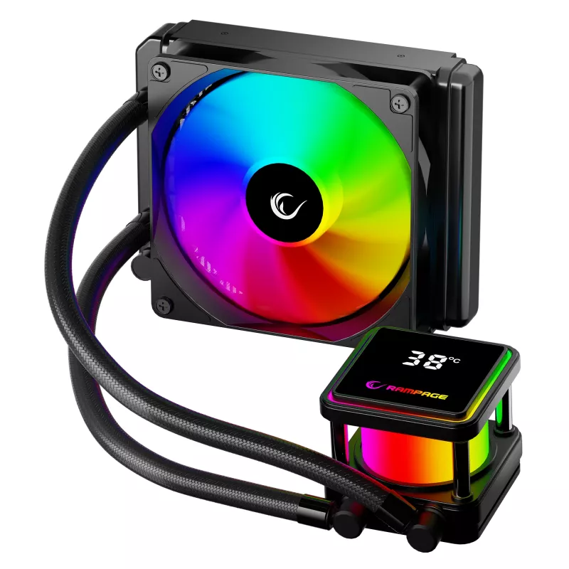 Rampage INFINITE V120 ARGB Refrigeração líquida para CPU de 120 mm com indicador de temperatura, Preto
