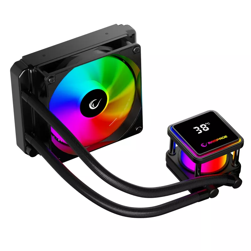 Rampage INFINITE V120 ARGB Refrigeração líquida para CPU de 120 mm com indicador de temperatura, Preto