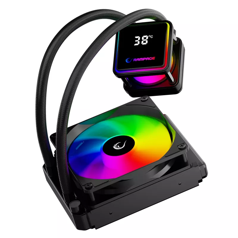 Rampage INFINITE V120 ARGB Refrigeração líquida para CPU de 120 mm com indicador de temperatura, Preto