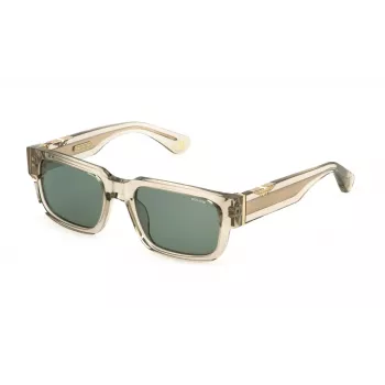 POLICE SPLP24-5406S9 Óculos de sol retangulares polarizados para homem, Armação preta, Lentes cinzentas, 54/20/145 mm