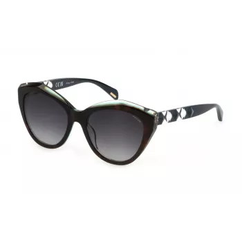 Óculos de sol de mulher POLICE SPLL35-5507NV Havana, óculos de sol geométricos com lentes castanhas degradê, 55 mm