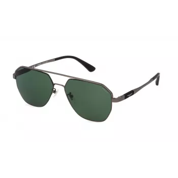 Óculos de sol de homem POLICE SPLP30-590627 com design retangular - Armação preta, lentes cinzentas, proteção UV400