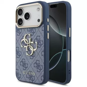 Capa Guess 4G Classic Logo para Apple iPhone 18 Pro / 17 Pro, azul com detalhes dourados