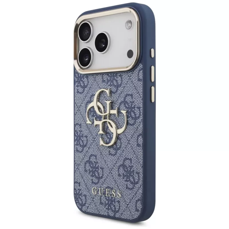 Capa Guess 4G Classic Logo para Apple iPhone 18 Pro / 17 Pro, azul com detalhes dourados