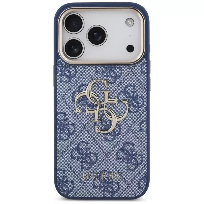 Capa Guess 4G Classic Logo para Apple iPhone 18 Pro / 17 Pro, azul com detalhes dourados
