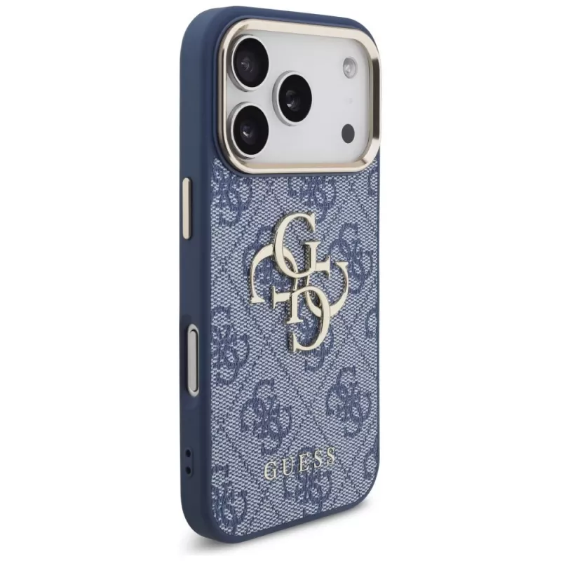 Capa Guess 4G Classic Logo para Apple iPhone 18 Pro / 17 Pro, azul com detalhes dourados