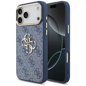 Capa Guess 4G Big Classic Logo para iPhone 18 Pro Max / 17 Pro Max, azul e dourado