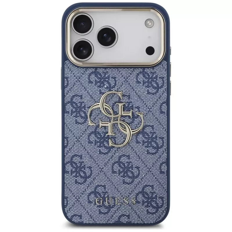 Capa Guess 4G Big Classic Logo para iPhone 18 Pro Max / 17 Pro Max, azul e dourado