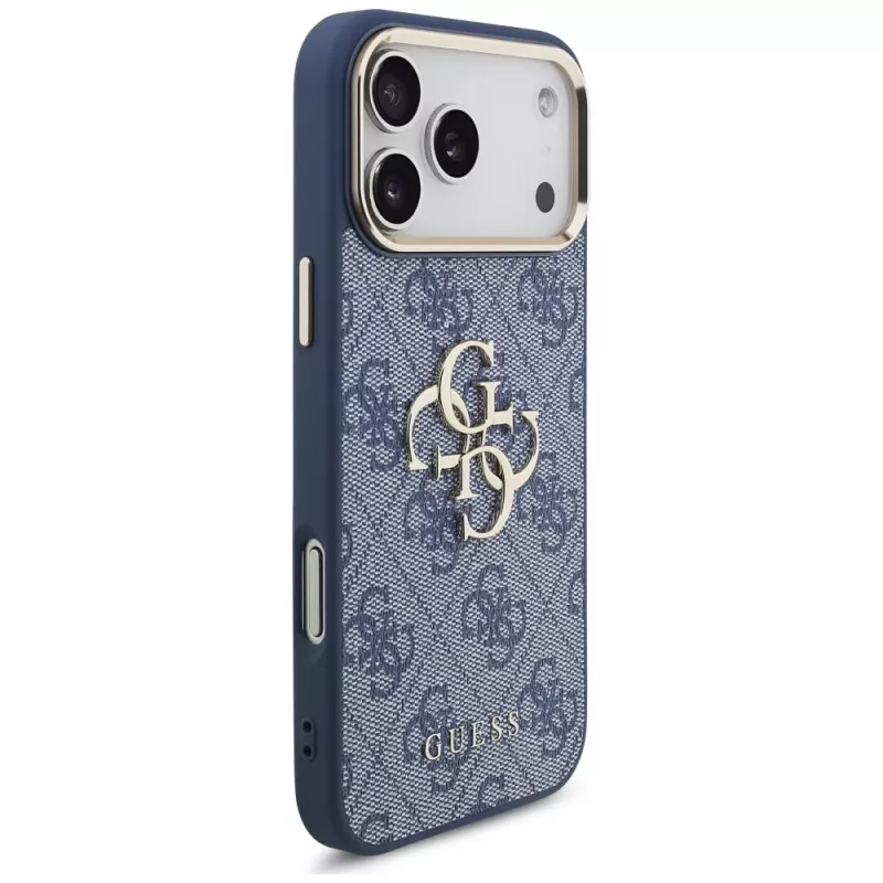 Capa Guess 4G Big Classic Logo para iPhone 18 Pro Max / 17 Pro Max, azul e dourado
