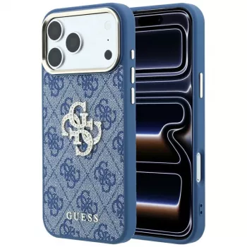 Capa rígida GUESS 4G & Big Strass Logo para iPhone 18 Pro / 17 Pro - azul