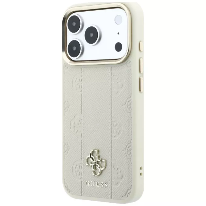Capa MagSafe Guess Stripe Peony 4G Logo para Apple iPhone 18 Pro / 17 Pro – bege