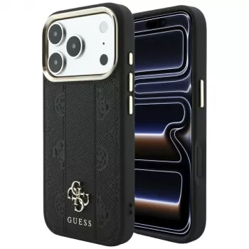 Capa MagSafe Guess Stripe Peony 4G Logo para Apple iPhone 18 Pro / 17 Pro - preto