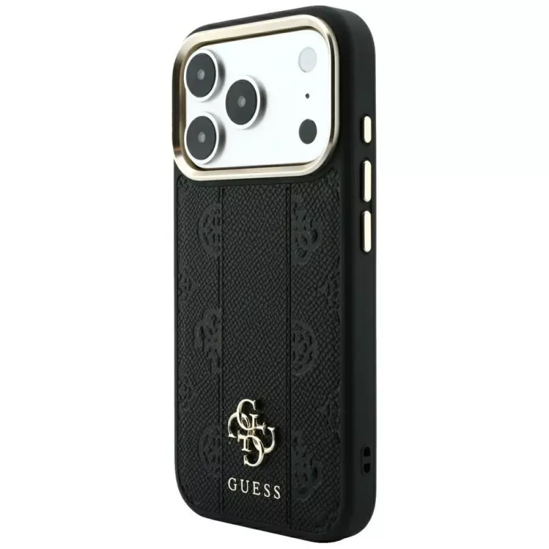 Capa MagSafe Guess Stripe Peony 4G Logo para Apple iPhone 18 Pro / 17 Pro - preto