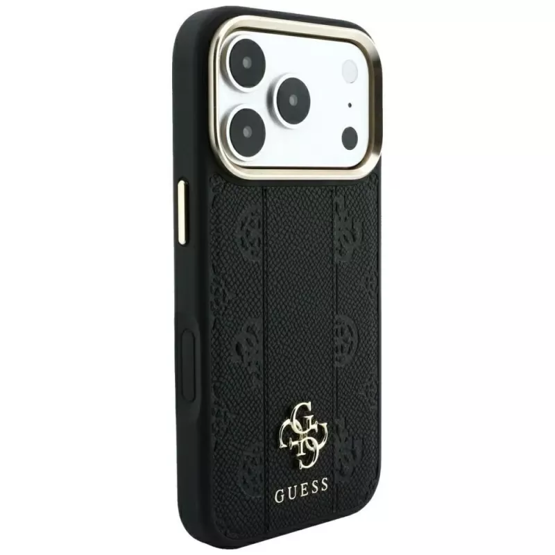 Capa MagSafe Guess Stripe Peony 4G Logo para iPhone 18 Pro Max / 17 Pro Max - preto