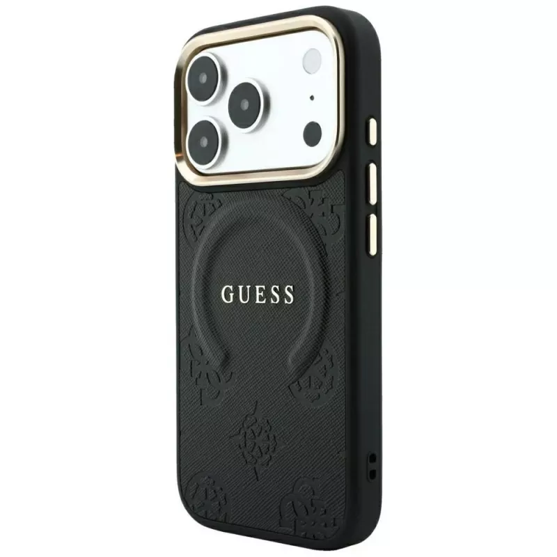 Capa MagSafe GUESS Saffiano Peony & Ring para iPhone 18 Pro / 17 Pro - preto