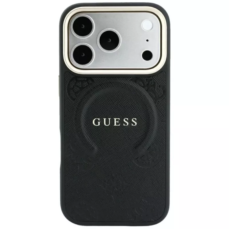 Capa MagSafe GUESS Saffiano Peony & Ring para iPhone 18 Pro / 17 Pro - preto