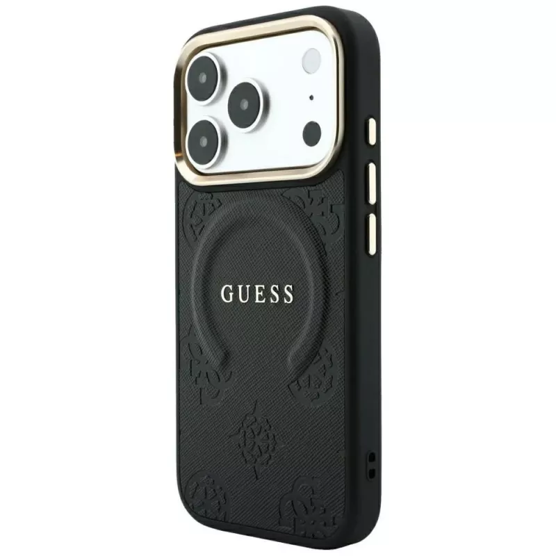 Capa MagSafe Guess Saffiano Peony & Ring para iPhone 18 Pro Max / 17 Pro Max - preto