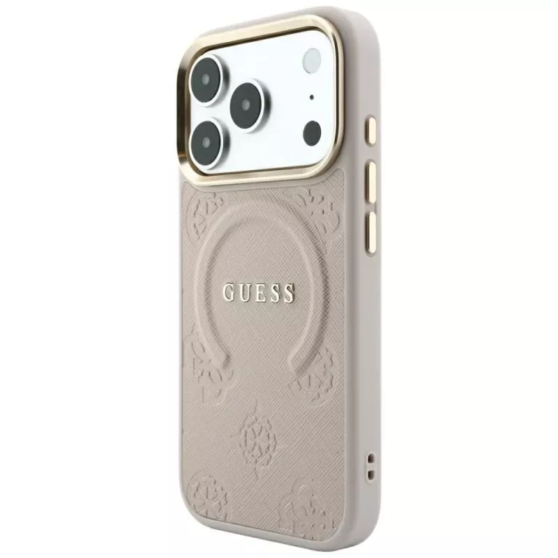 Capa MagSafe Guess Saffiano Peony & Ring para iPhone 18 Pro / 17 Pro - rosa
