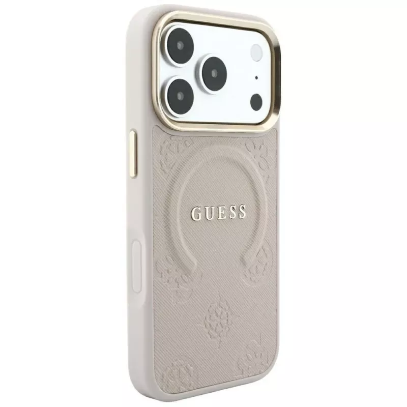 Capa MagSafe Guess Saffiano Peony & Ring para iPhone 18 Pro / 17 Pro - rosa