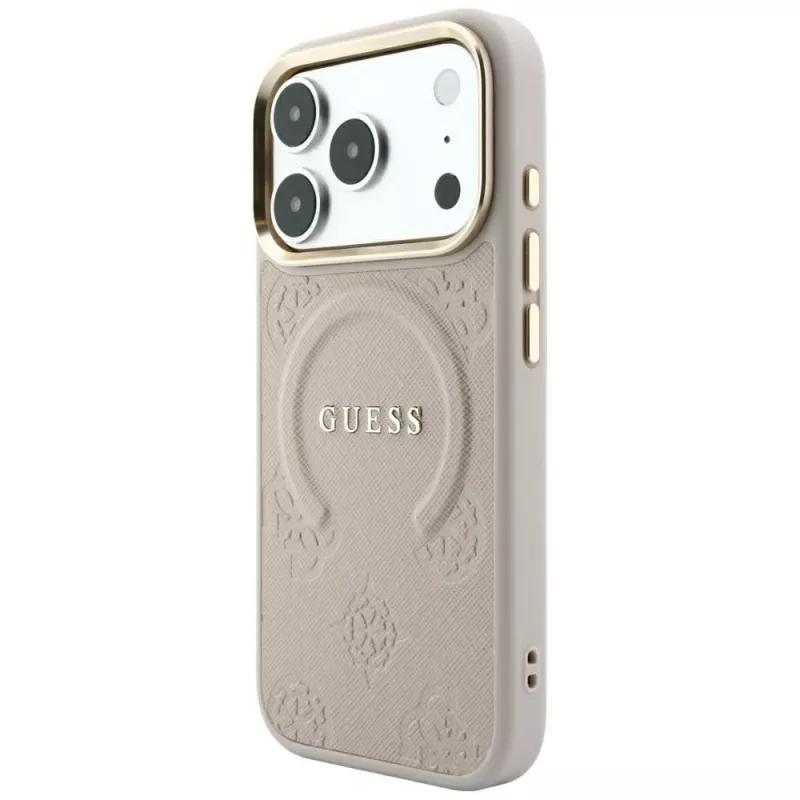 Capa MagSafe GUESS Saffiano Peony & Ring para iPhone 18 Pro Max / 17 Pro Max - rosa