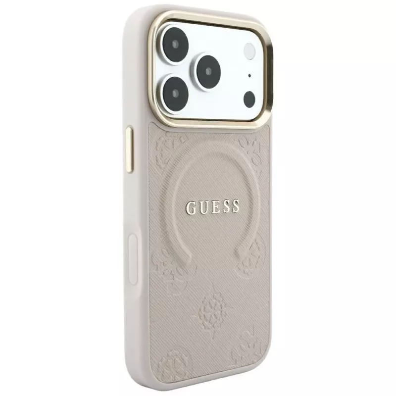 Capa MagSafe GUESS Saffiano Peony & Ring para iPhone 18 Pro Max / 17 Pro Max - rosa