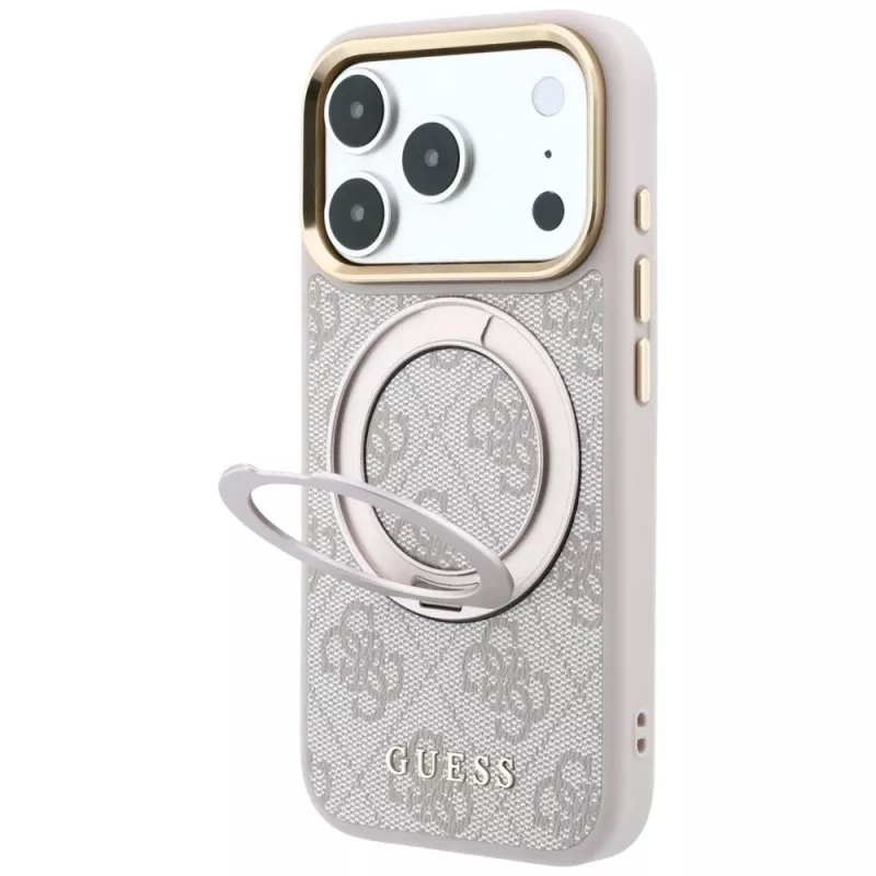 Capa Guess Ring Stand 360 4G Classic Logo MagSafe para iPhone 18 Pro Max / 17 Pro Max - rosa