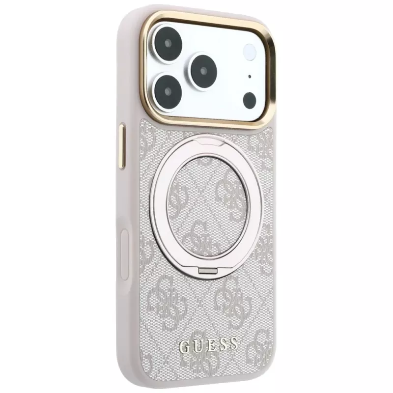 Capa Guess Ring Stand 360 4G Classic Logo MagSafe para iPhone 18 Pro Max / 17 Pro Max - rosa