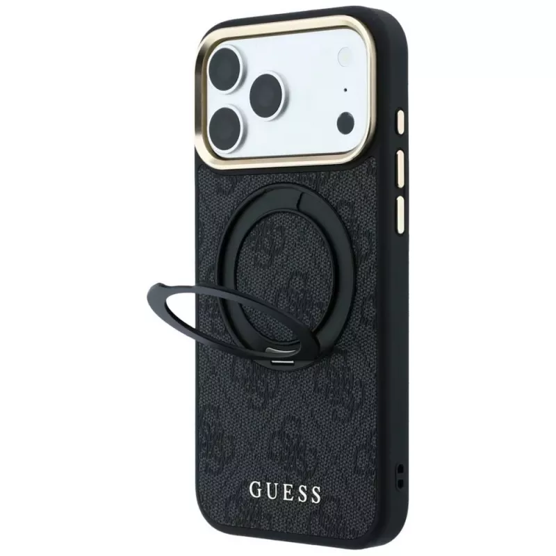 Capa Guess Ring Stand 360 4G Classic Logo MagSafe para iPhone 18 Pro / 17 Pro, preto