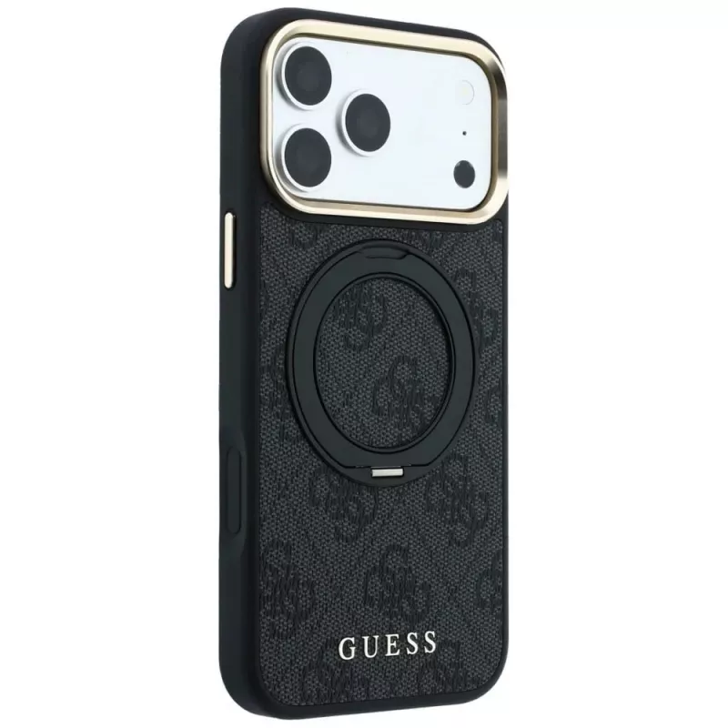 Capa Guess Ring Stand 360 4G Classic Logo MagSafe para iPhone 18 Pro / 17 Pro, preto