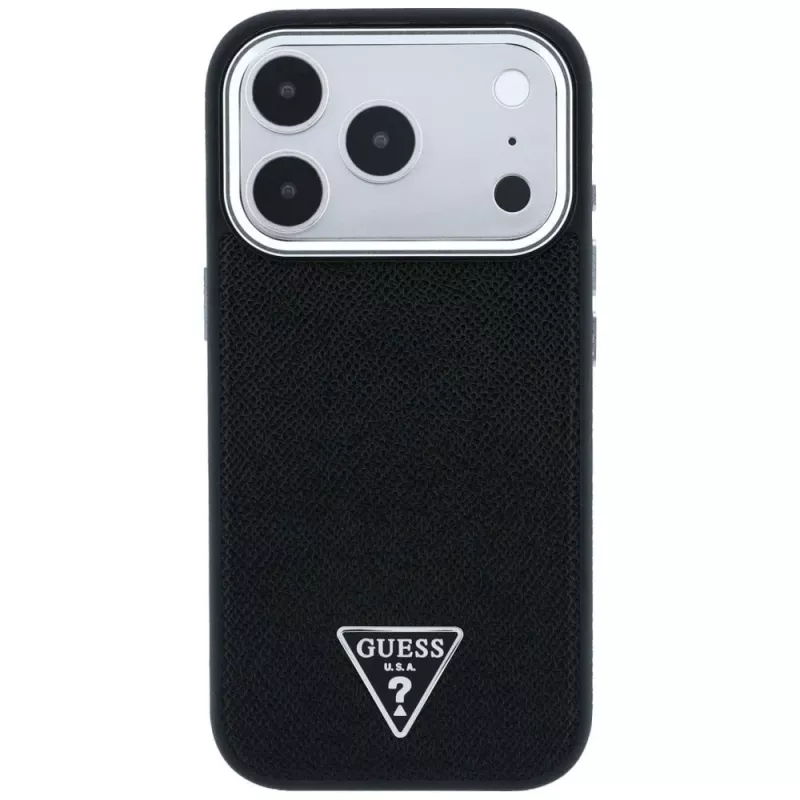 Capa Guess Grained Triangle Logo MagSafe para iPhone 17 Pro / 18 Pro - preto